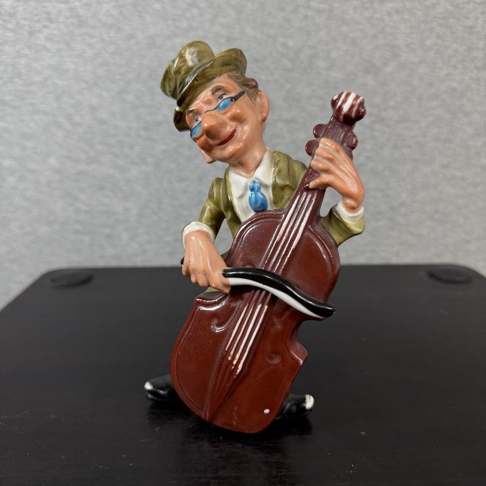VTG Ucagco Ceramic Cello Player Figurine Japan Mid Century Musician Folk Art 6"